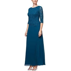 Alex Evenings Dames 3/4 mouw stretch kanten lijfje uit één stuk moeder van de bruid jurk (kleine en normale maten), Pauw, 18