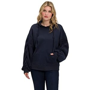 Ulla Popken Dames grote maten plus size sweatshirt, kangoeroezak, oversized, opstaande kraag, lange mouwen, marine 62+ 812466130-62+, marineblauw, 62-64