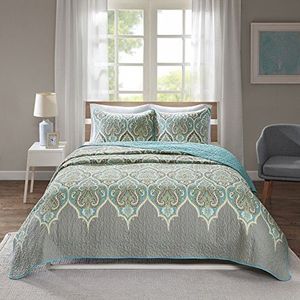 Comfort Spaces Quiltset Trendy Paisley Zomerhoes, Gezellige Coverlet Lichtgewicht All Season Beddengoed Laag voor de winter, Bijpassende Shams, Koning/Cal King, Mona Paisley Teal