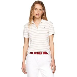 Tommy Hilfiger Gestreept poloshirt met korte mouwen voor dames, Wit (Bretonse Stp/Ecru/Klassiek Beige), L