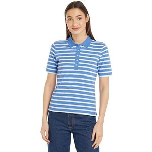 Tommy Hilfiger Dames 1985 Reg Pique Stripe Polo Ss S/S polo's, blauw, XXS, Bretonse ecru/blauwe spreuk, XXS