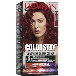 Revlon, ColorStay, Permanente haarkleuring, Langhoudende crème, 100% grijsdekking, Tot 8 weken kleur, Macadamia-olie en Murumuru-boter, N°6.6 Intense Red