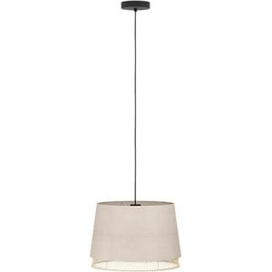 EGLO Hanglamp Tabley, pendellamp boven eettafel, natuurlijke eettafellamp van bamboe en linnen, lamp hangend voor eetkamer, E27 fitting, Ø 38 cm