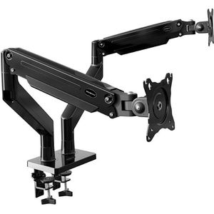 Invision Dubbele Monitorbeugel voor 24""-35"" Schermen VESA 75/100mm Kantelbaar, Draaibaar en Roteert Ergonomisch in Hoogte Verstelbaar Lange Arm Gasveer Desktop klembevestiging Gewicht 2-15kg (MX900)