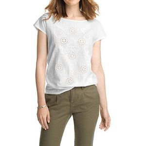 EDC by Esprit Vrouwen geweven gebreide Emb T-shirt met korte mouwen, Kleur: wit, M