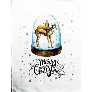 Half a Donkey Merry Christmas Fox and Reindeer in a Snow Globe Design - Large Cotton Tea Towel