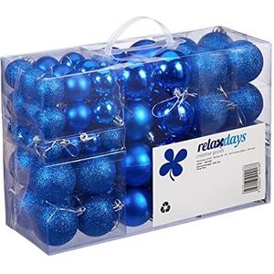 Relaxdays kerstballen 100 stuks, kerstdecoratie, mat, glanzend, glitters, kerstboom ballen ∅ 3, 4 & 6 cm, blauw