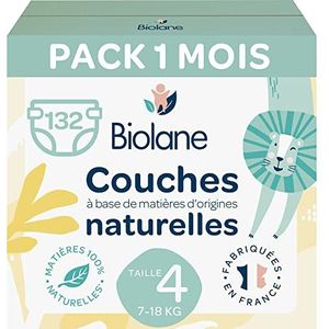 BIOLANE - Luiers maat 4 (7 – 18 kg) – voor de gevoelige huid – zeer absorberend, geen lekken, 12 uur droog – 1 maand pak 132 luiers – milieuvriendelijk – geproduceerd in Frankrijk