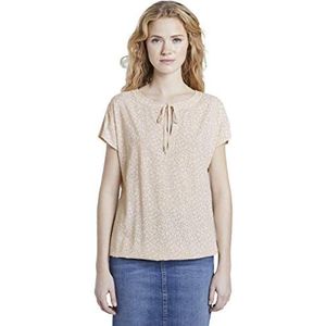 TOM TAILOR Dames Shirt met strik met patroon 1020496, 23956 - Beige Small Leo Design, 40