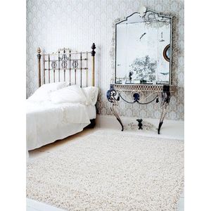 Benuta Shaggy hoogpolig tapijt Swirls, kunstvezel, beige, 80x150 cm