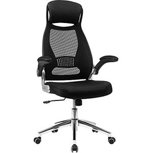 SONGMICS OBN86BK ergonomische bureaustoel, draaibaar, in hoogte en verstelbare armleuningen, ademende rugleuning van canvas, zwart, 64 x 55 x (117-126,5) cm