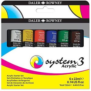 Daler Rowney SYSTEM3, acrylverf in premium kwaliteit, starterset 6 x 22 ml multi