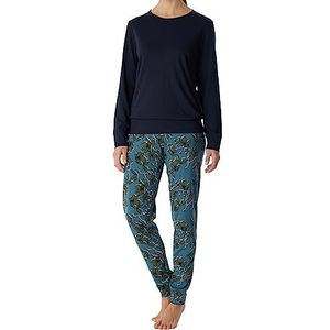 Schiesser Dames pyjama set lang katoen modal met manchetten-nachtpyjama set, petrol bloemen, 50, Petrol Floral, 50