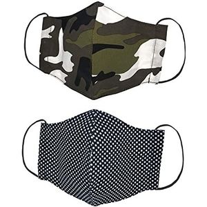 Kanguru Green Mask Kid Boy, mondmaskers 2-laags mondbescherming stof, mondkapjes 100% katoen, wasbaar, herbruikbaar, voor kinderen van 6 tot 12 jaar, 2 stuks, 20 x 12,5 cm, Veelkleurig