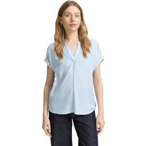 Blouse - Blue Offwhite Stripe - 100% Viscose - Ronde Hals - Korte Mouwen