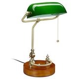 Relaxdays bankierslamp met trekschakelaar, ronde voet, kantelbare lampenkap, retro, E27-fitting, bureaulamp, groen