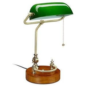 Relaxdays bankierslamp met trekschakelaar, ronde voet, kantelbare lampenkap, retro, E27-fitting, bureaulamp, groen