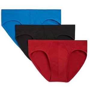 2(X) IST Men's Cotton Stretch No Show Brief 3-Pack,Sliq Scotts Red/Skydiver Blue/Black,Small