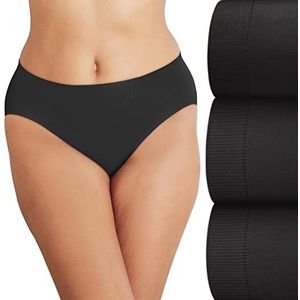 Bali Comfort Revolution Modern Naadloos Hi-Cut Ondergoed, No-Show Slipje, 3-Pack, Zwart/Zwart/Zwart, 6