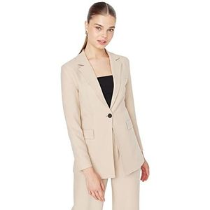 Trendyol Dames reverskraag effen normale blazer jas, beige, 38, Beige, 64