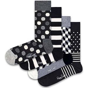 Happy Socks XCBW09-9100 4-Pack Classic Black & White Socks Gift Set, kleurrijke en leuke, Sokken voor Dames en Heren, Zwart-Wit 4 paar (36-40)