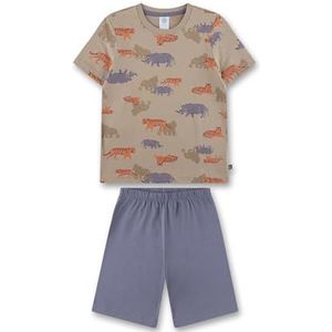 Sanetta Jongenspyjama, groen, hoogwaardige en comfortabele pyjama van biologisch katoen voor jongens, korte mouwen, safari-allover, pyjamaset voor jongens, groen, 116 cm
