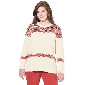 Ulla Popken Damestrui, grote maten, plussize, Fair Isle, ronde hals, lange mouwen, biologisch katoen, steenrood, 46-48