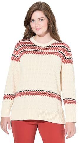 Ulla Popken - Fair Isle - Trui - Rode baksteen - Lange mouwen - Biologisch katoen