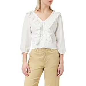 Wrangler Dames Western Frill Blouse Shirt, Worn White, X-Small, Worn White, XS