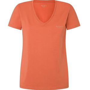 Pepe Jeans - Fiore - T-shirt - Oranje - 100% Duurzaam Katoen, Korte Mouw, V-hals