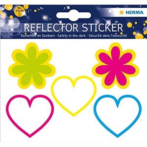 HERMA 19196 Reflectorsticker met hart + bloemenmotieven, zelfklevende lichtgevende stickers voor kinderkamer, decoratie, fiets, fietshelmen en koffer, 5 reflectorstickers voor kinderen