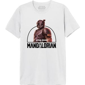 Star Wars MESWMANTS195 T-shirt voor heren ""Mandalorian Circle"", wit, maat L, Wit, L