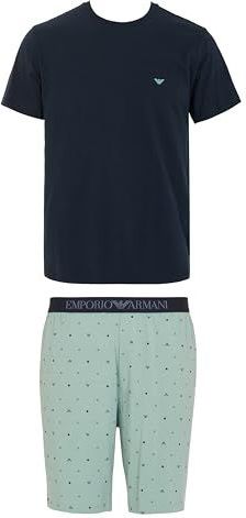 EMPORIO ARMANI HEREN KLASSIEKE PATROON MIX KORTE PAJAMAS BLAUW L, Blauw, L