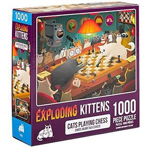 Exploding Kittens Jigsaw Puzzles for Adults -Cats Playing Chess - 1000 Piece Jigsaw Puzzles For Family Fun & Game Night [EN]