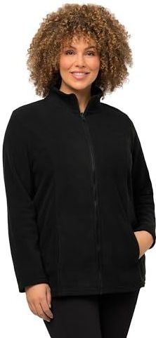 Ulla Popken - Fleece Jas - Zwart - Normale Pasvorm - Lange Mouw