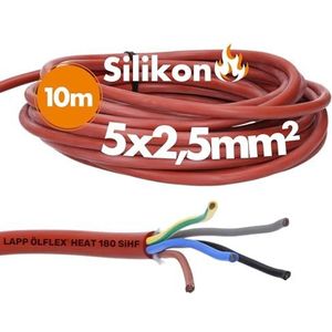 Lapp 00460223 Ölflex Heat 180, siliconen kabel, 5 G2,5 mm², saunakabel 5 x 2,5 mm², kabel voor saunakachels 10 m, siliconen kabel 5 x 2,5 met groen-gele beschermgeleider SiHF