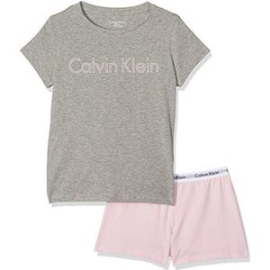 Calvin Klein Modern Cotton Knit Pj Set (S/S+Short), pyjamaset voor meisjes, meerkleurig (grijs gemêleerd met unieke 004), 8-10 ans