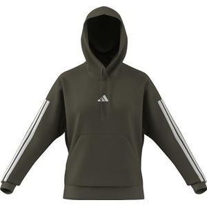 adidas Dames ESSENTIALS 3-STRIPES FLEECE HOODIE, olive strata/white, L