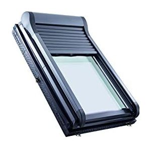 Origineel Roto Buitenrolluik ZRO Manueel Rolluik met Slinger Antraciet Metallic Lamellen van Dubbelwandig Aluminium Voor Roto Dakraam Serie Designo R7 met Maat 094/140 | 09/14