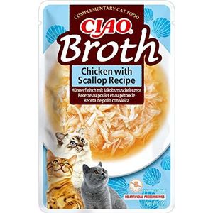 INABA Churu Broth - bouillon voor katten - recept snacks kip en sint-jakobsschelpen - onderscheidingen met dierlijke eiwitten, zonder granen, conserveringsmiddelen, kleurstoffen, slechts 16 limoen, 40