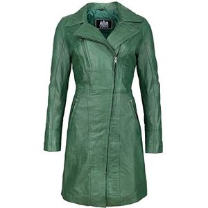 URBAN 5884 Janice Leren damesjas, elegante jas van zacht lamsvacht, lang model, groen, S