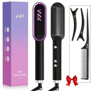 VKK stijlborstel met 25 seconden snel opwarmend, 5 temperatuurinstellingen en verbrandingsbescherming, stijlborstel met ijzer en ingebouwde kam, professioneel haargereedschap voor styling, bruin/zwart