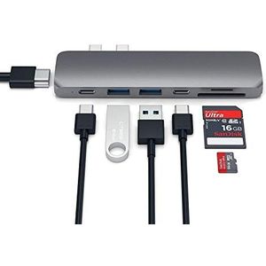 SATECHI Type-C Pro Hub Adapter Met USB-C PD (40 Gbps), 4K HDMI, USB-C Data, SD/Micro Kaartlezer, USB 3.0 - Voor M2/ M1 Macbook Pro/Air (Spacegrijs)