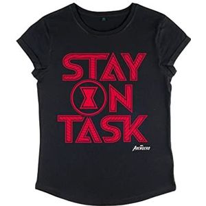 Marvel Dames Avengers Classic Stay On Task Roll Sleeve T-Shirt, Zwart, M, zwart, M