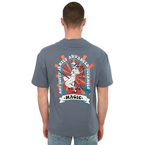 Trendyol Mannelijk jong ontspannen standaard geweven T-shirt met ronde hals, Grijs, XL