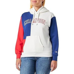 Champion Legacy Color Punch W-Light Powerblend Colorblock fleece sweatshirt met capuchon voor dames, Off White/Blue College/Rood, M