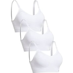 Channo Sportbeha Van Nylon Met Ritssluiting Aan De Achterkant Verstelbaar, Zonder Beugel En Met Afneembare Voering Verstelbare Bandjes En Comfortabele, Zachte En Rekbare Stof, Wit, Set Van 3, L-XL
