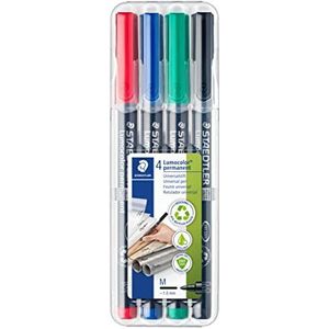 STAEDTLER 317 WP4 Lumocolor permanente pen, medium lijnbreedte, 1,0 mm - verschillende kleuren (Pack van 4)