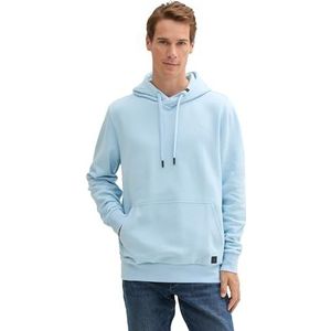 TOM TAILOR Heren hoodie sweatshirt met geborduurd logo, 36812 - Sky Blue Melange, XXL