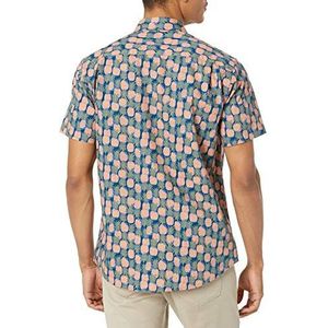 Amazon Essentials Men's Shirt met korte mouwen, print en normale pasvorm, Marineblauw Perzik Ananasprint, XL